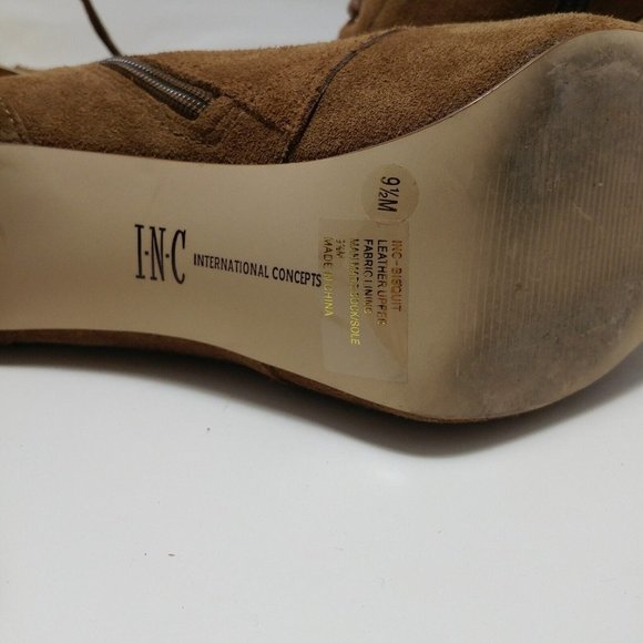 INC INTERNATIONAL CONCEPTS BISQUIT Brown zip w/LACEs  ANKLE BOOTS 9.5 US - Picture 4 of 5